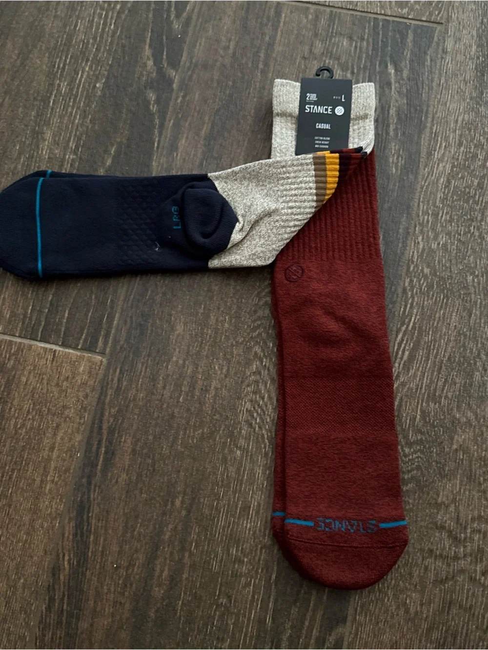 Stance Men's Casual Crew Socks - Navy, Beige, Maroon & Gold Stripes